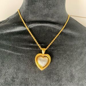 JOAN RIVERS signed Reversible puffed heart 4-way flip heart pendant gold tone 30